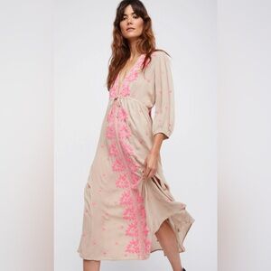 ⭐️Free People Embroidered Fable Midi Dress - Tan